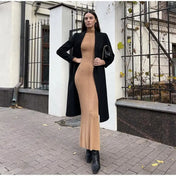 Vestido Amira Midi Canelado com Gola Alta e Manga Longa