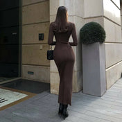 Vestido Amira Midi Canelado com Gola Alta e Manga Longa