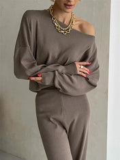 Conjunto de Malha Assimétrica com Calça Flare Amelia