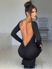 Vestido Natalie Manga Longa com Costas Abertas em Suplex