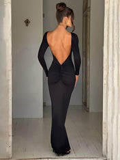Vestido Natalie Manga Longa com Costas Abertas em Suplex