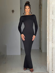 Vestido Natalie Manga Longa com Costas Abertas em Suplex