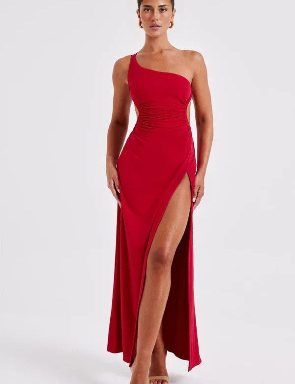 Vestido Longo Um Ombro Só com Fenda Olívia