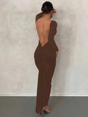 Vestido Natalie Manga Longa com Costas Abertas em Suplex