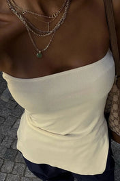 Top Lindsay Tomara que Caia Assimétrico com Fenda Lateral