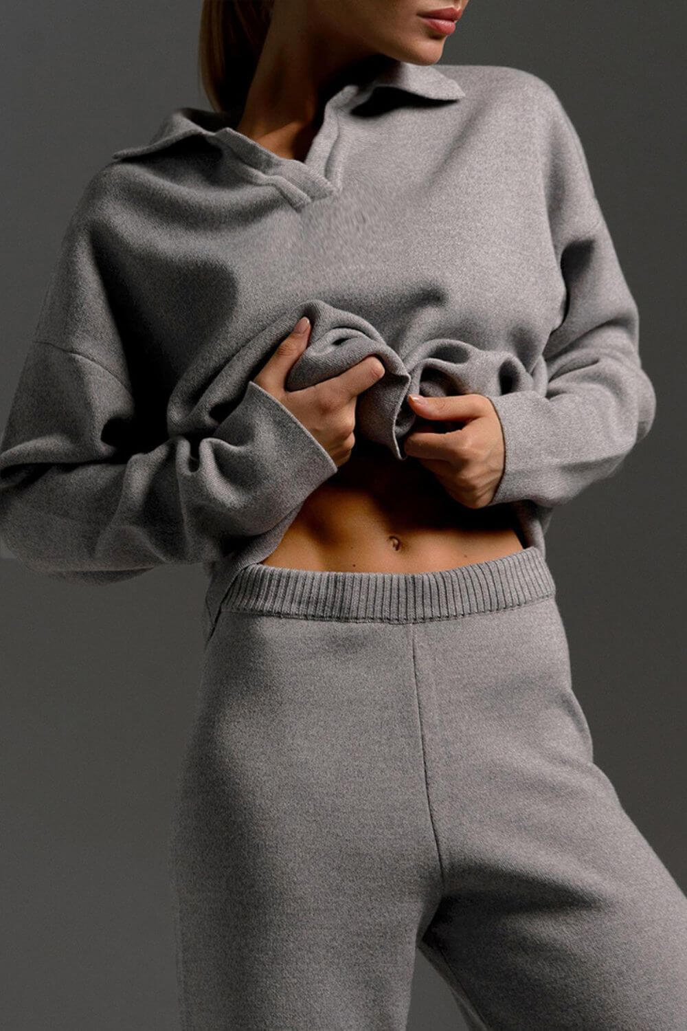 onjunto Clarice em Tricô Oversized com Gola Polo