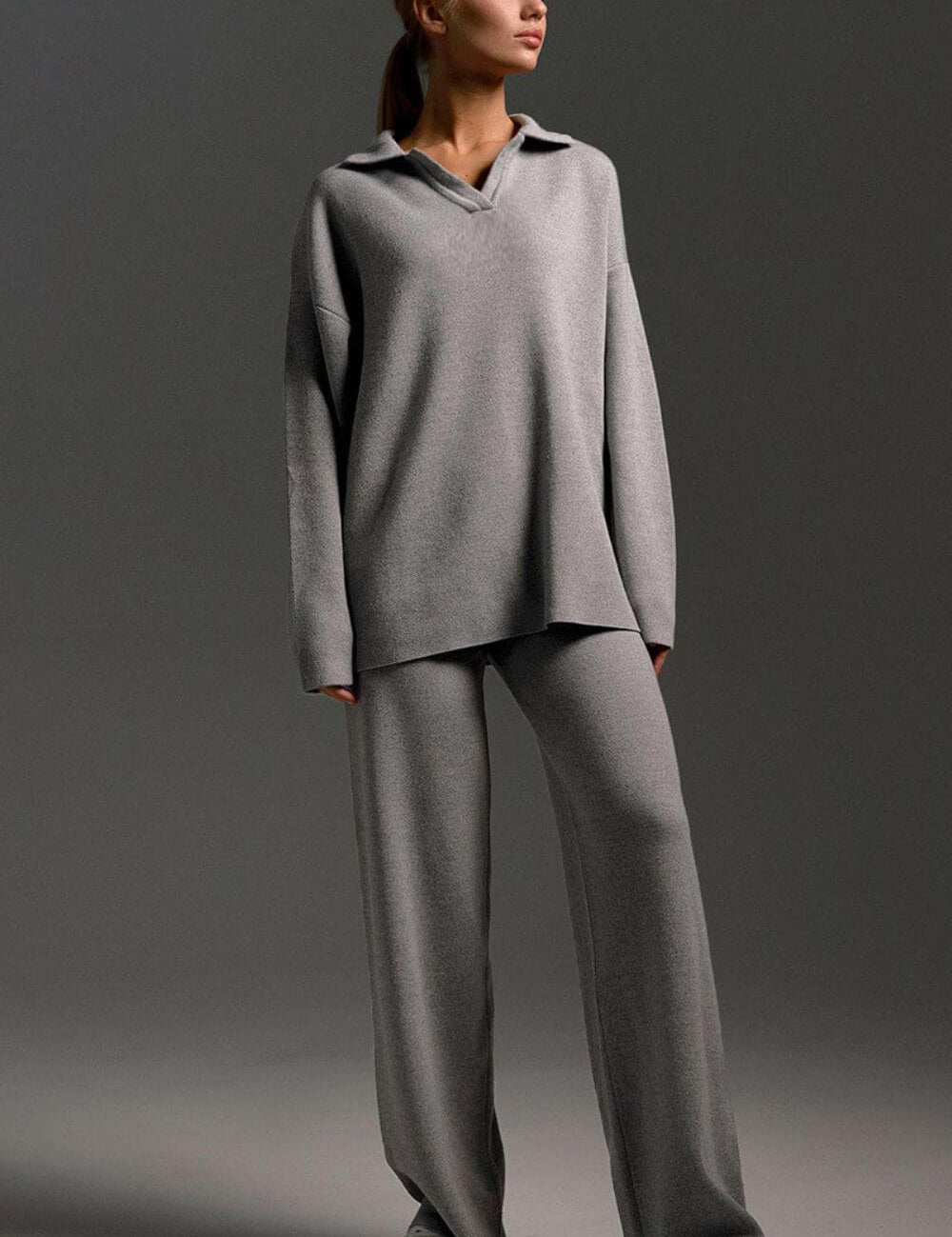 onjunto Clarice em Tricô Oversized com Gola Polo