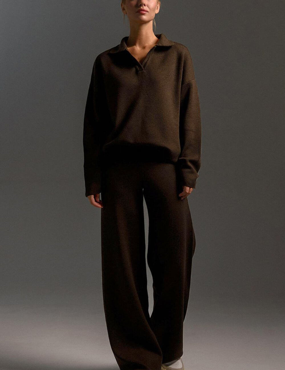 onjunto Clarice em Tricô Oversized com Gola Polo