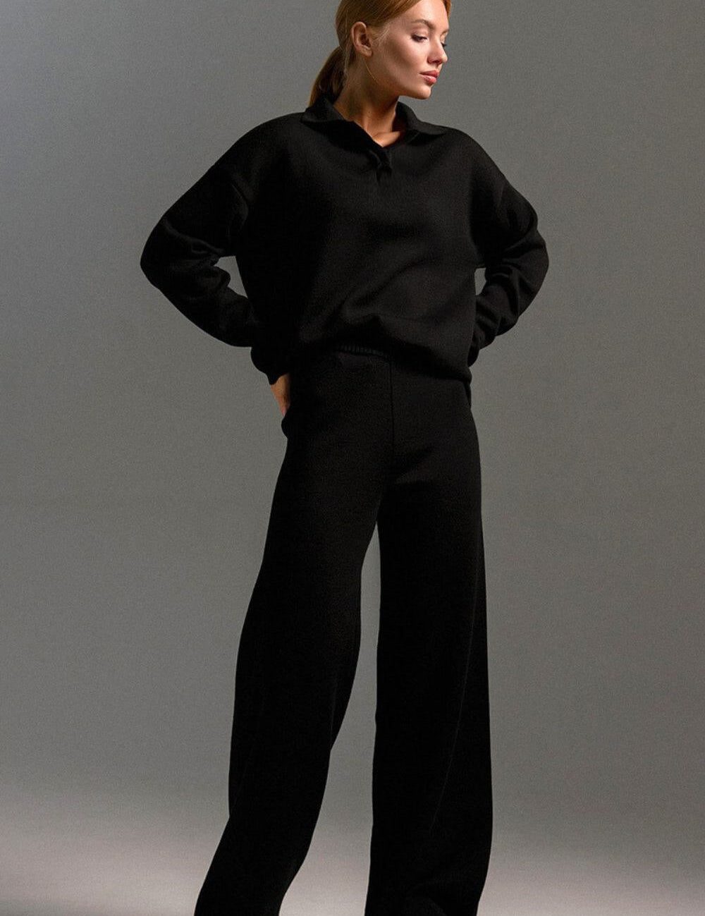 onjunto Clarice em Tricô Oversized com Gola Polo