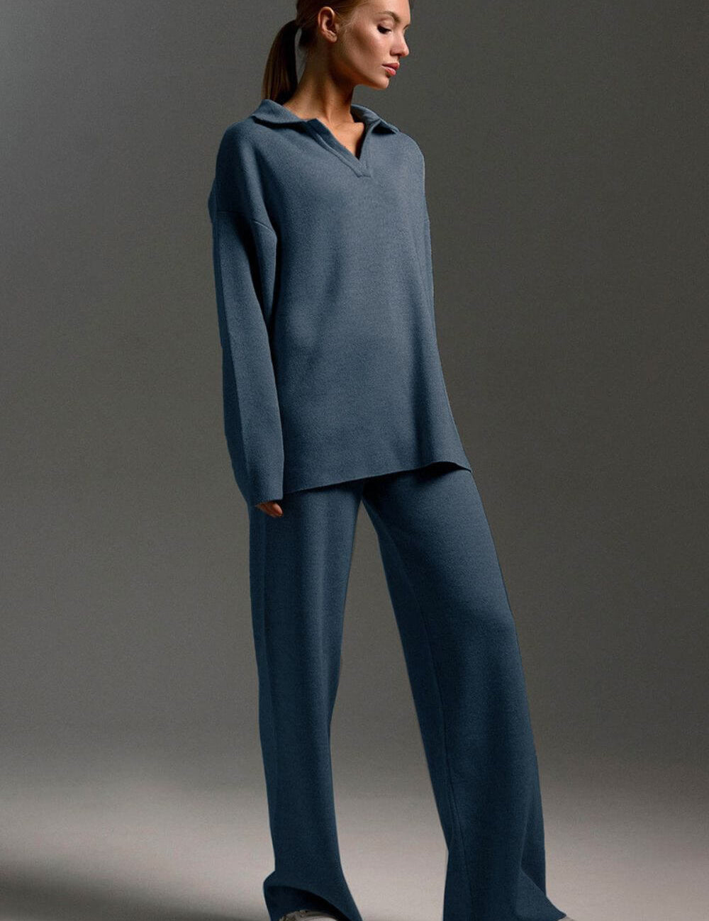 onjunto Clarice em Tricô Oversized com Gola Polo