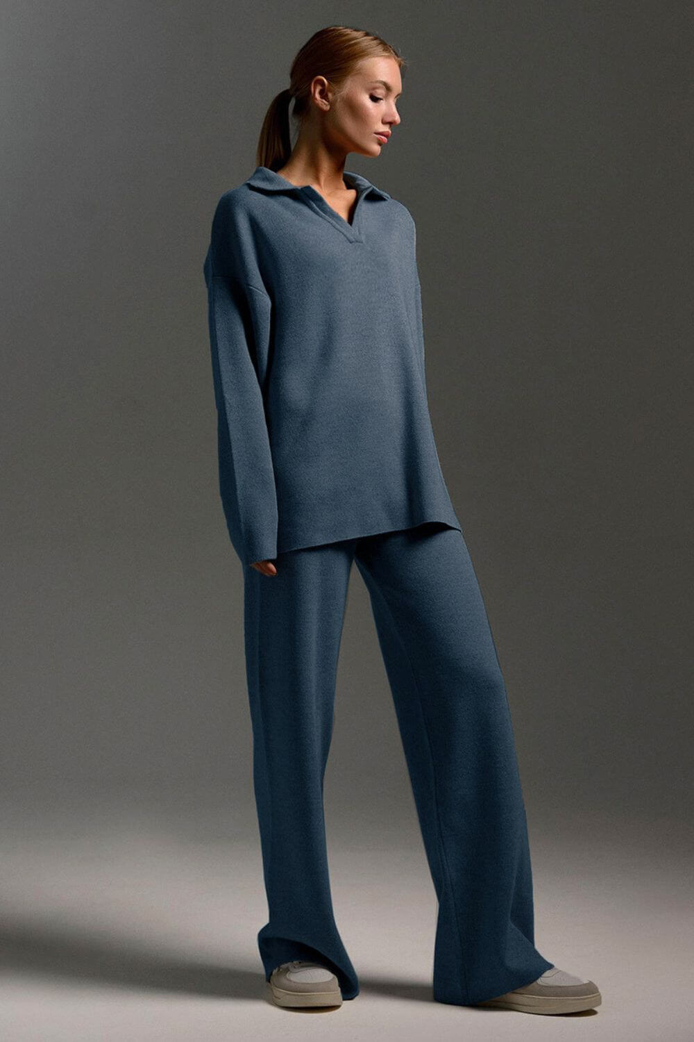 onjunto Clarice em Tricô Oversized com Gola Polo