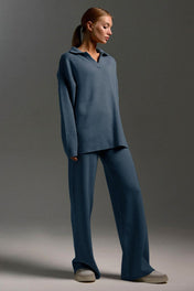 onjunto Clarice em Tricô Oversized com Gola Polo