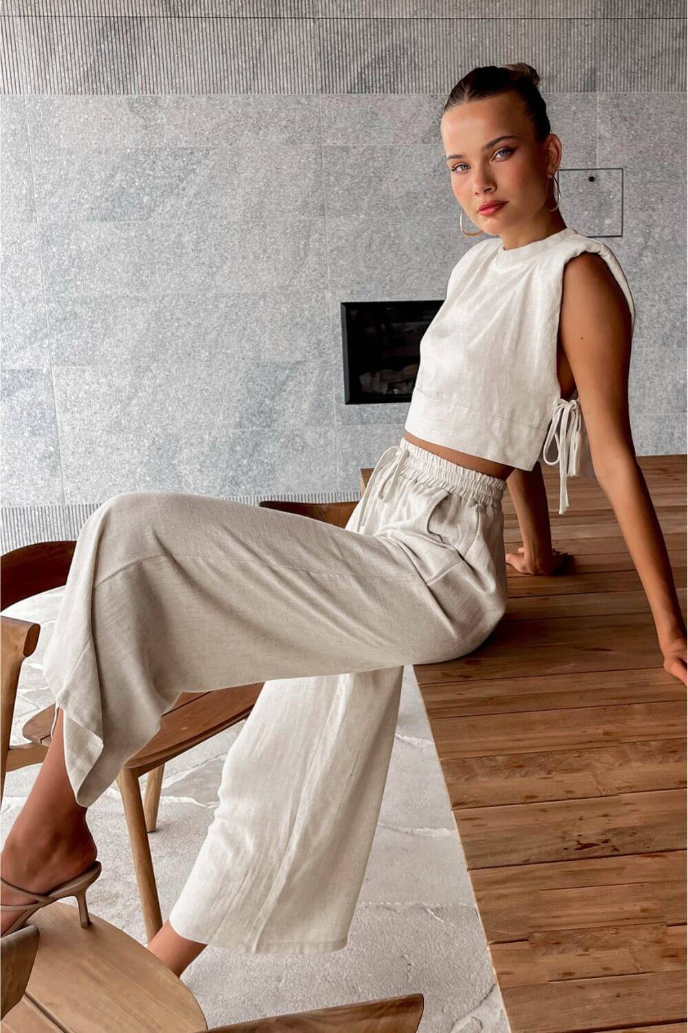 Conjunto Giza em Linho Misto com Cropped e Calça