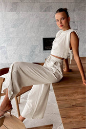 Conjunto Giza em Linho Misto com Cropped e Calça