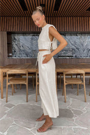 Conjunto Giza em Linho Misto com Cropped e Calça