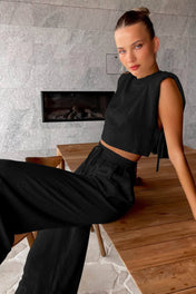 Conjunto Giza em Linho Misto com Cropped e Calça