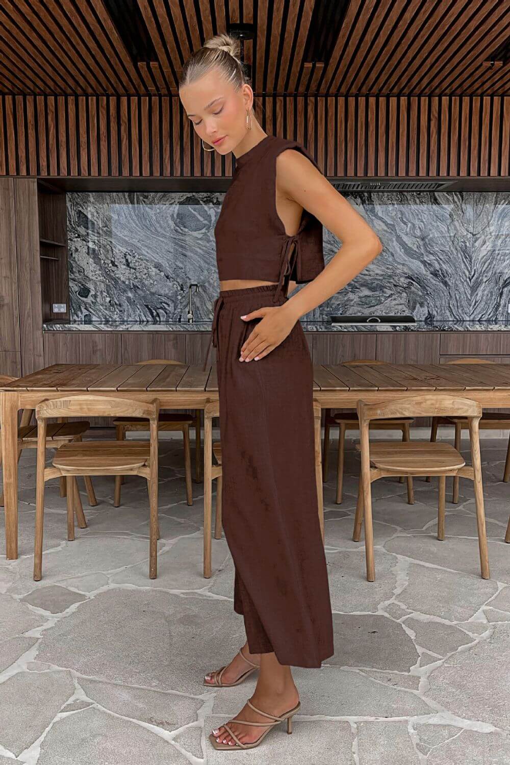 Conjunto Giza em Linho Misto com Cropped e Calça