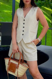 Conjunto Alfaiataria Taylor em Linho com Colete e Short