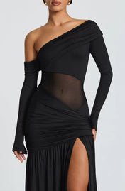 Vestido Seraphine Longo em Malha Slinky com Recorte e Fenda