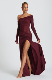 Vestido Seraphine Longo em Malha Slinky com Recorte e Fenda