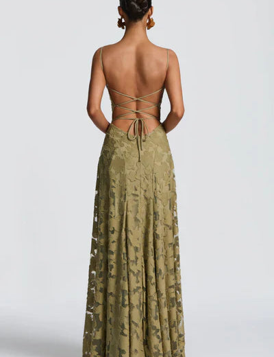 Vestido Longo com Renda e Amarração Esther