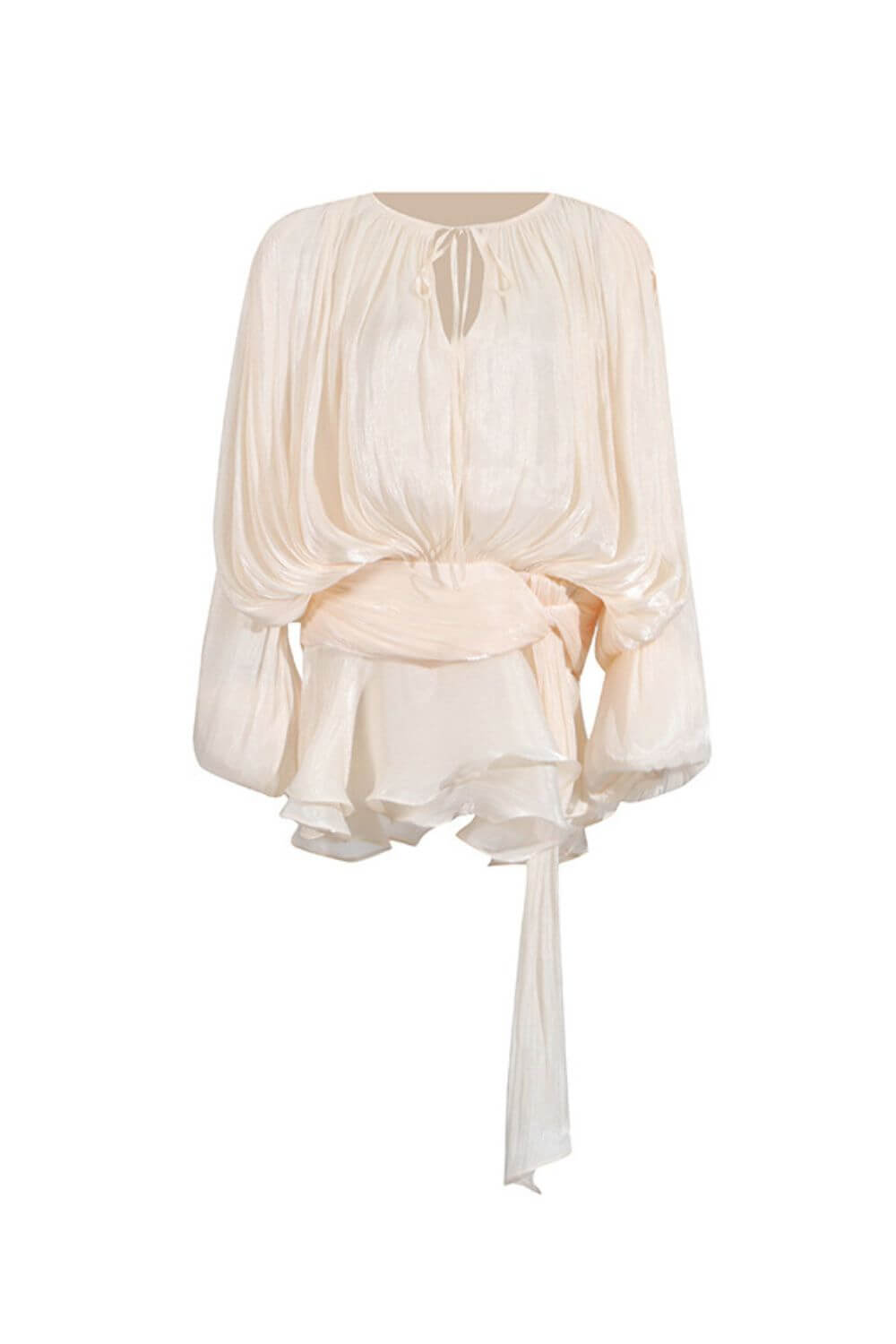 Vestido Giulieta Curto Acetinado Texturizado com Manga Longa