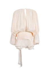 Vestido Giulieta Curto Acetinado Texturizado com Manga Longa