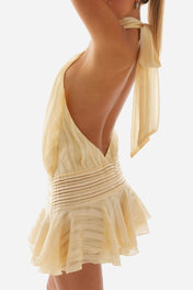 Vestido Amalfi Curto Acetinado com Gola Alta Drapeada