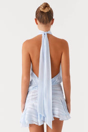 Vestido Amalfi Curto Acetinado com Gola Alta Drapeada