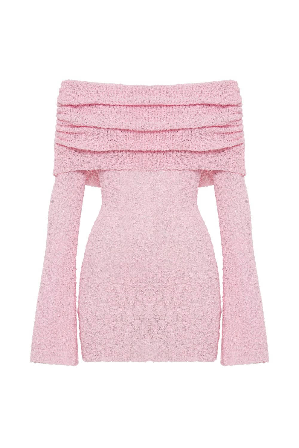 Vestido Menorca Curto em Tricô Texturizado Off Shoulder