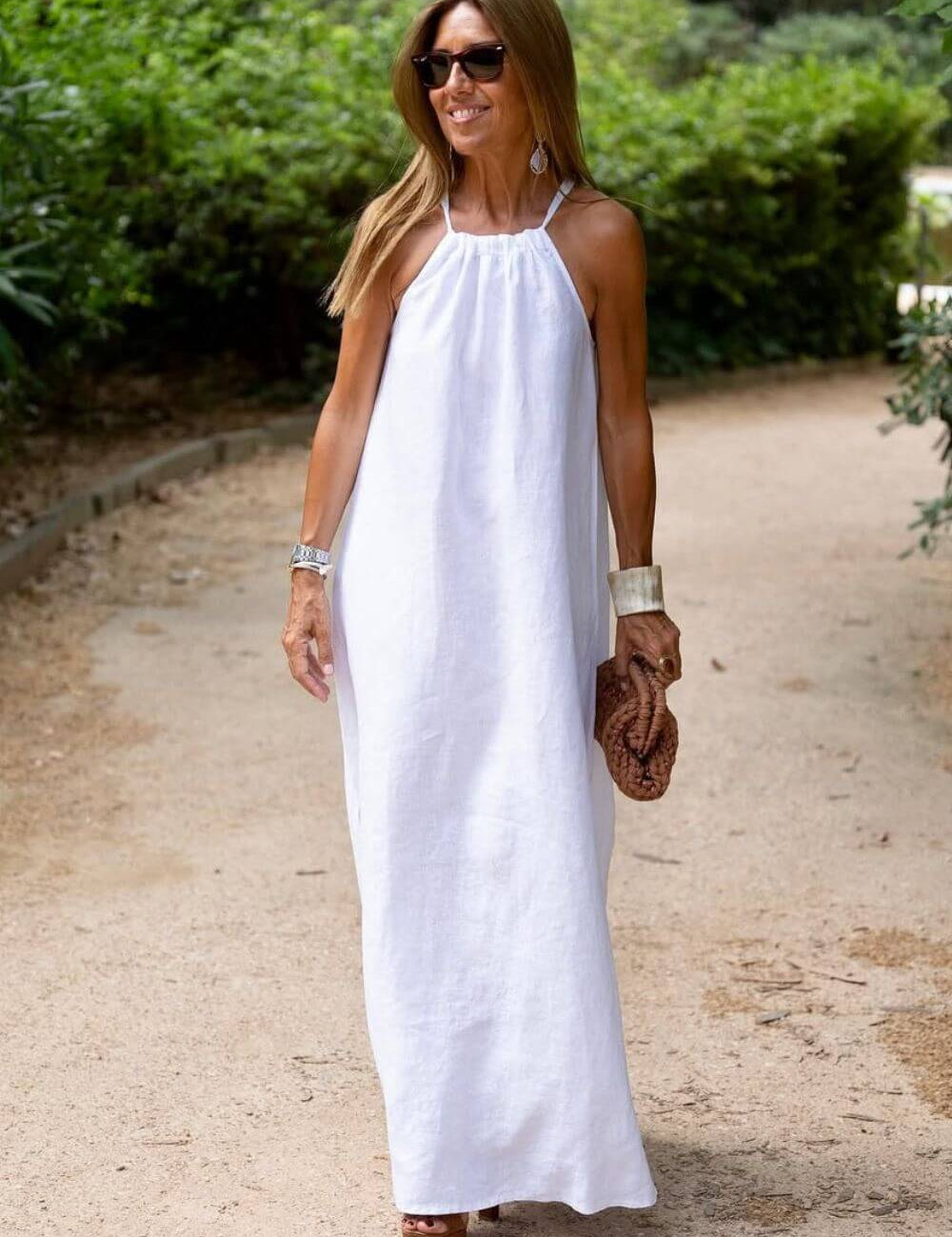 Vestido Longo Donna em algodão e poliéster com caimento fluido e design sofisticado