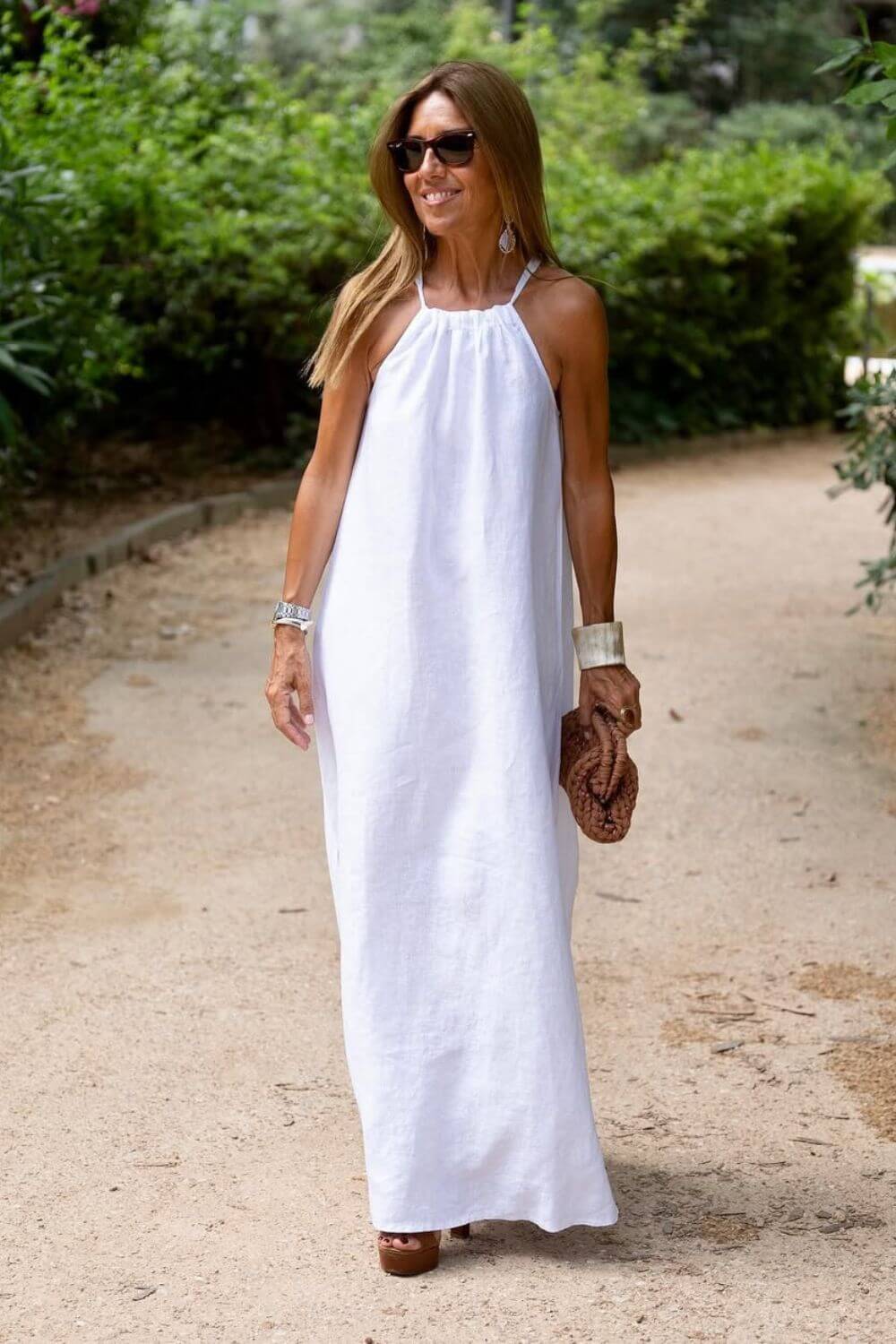 Vestido Longo Donna em algodão e poliéster com caimento fluido e design sofisticado