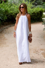 Vestido Longo Donna em algodão e poliéster com caimento fluido e design sofisticado