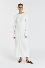 Vestido Longo Olga estilo tricô em poliéster e algodão, caimento elegante até o tornozelo