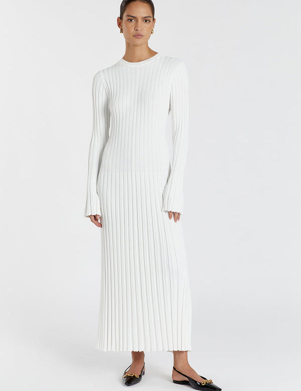 Vestido Longo Olga estilo tricô em poliéster e algodão, caimento elegante até o tornozelo