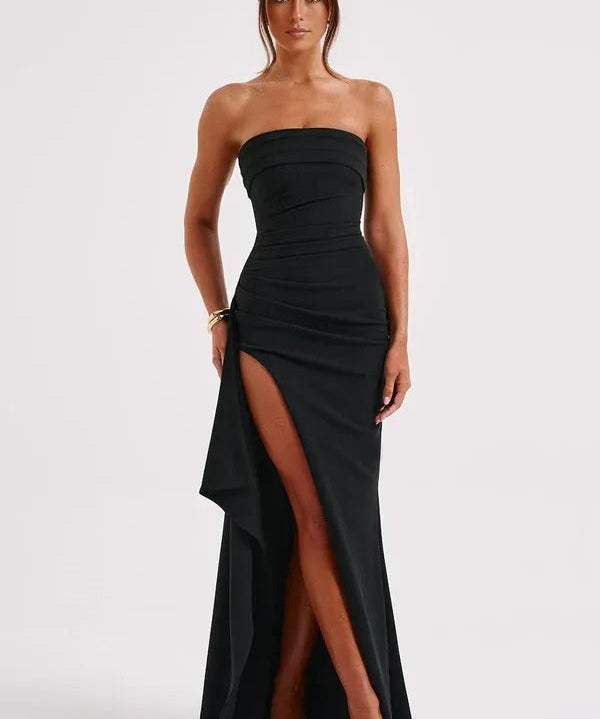 Vestido longo tomara que caia com fenda lateral Marina da Miray & Co