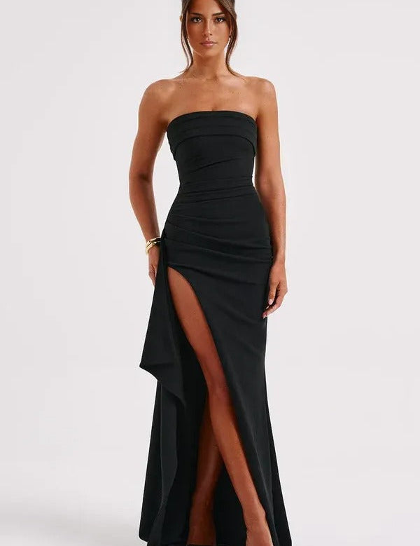 Vestido longo tomara que caia com fenda lateral Marina da Miray & Co